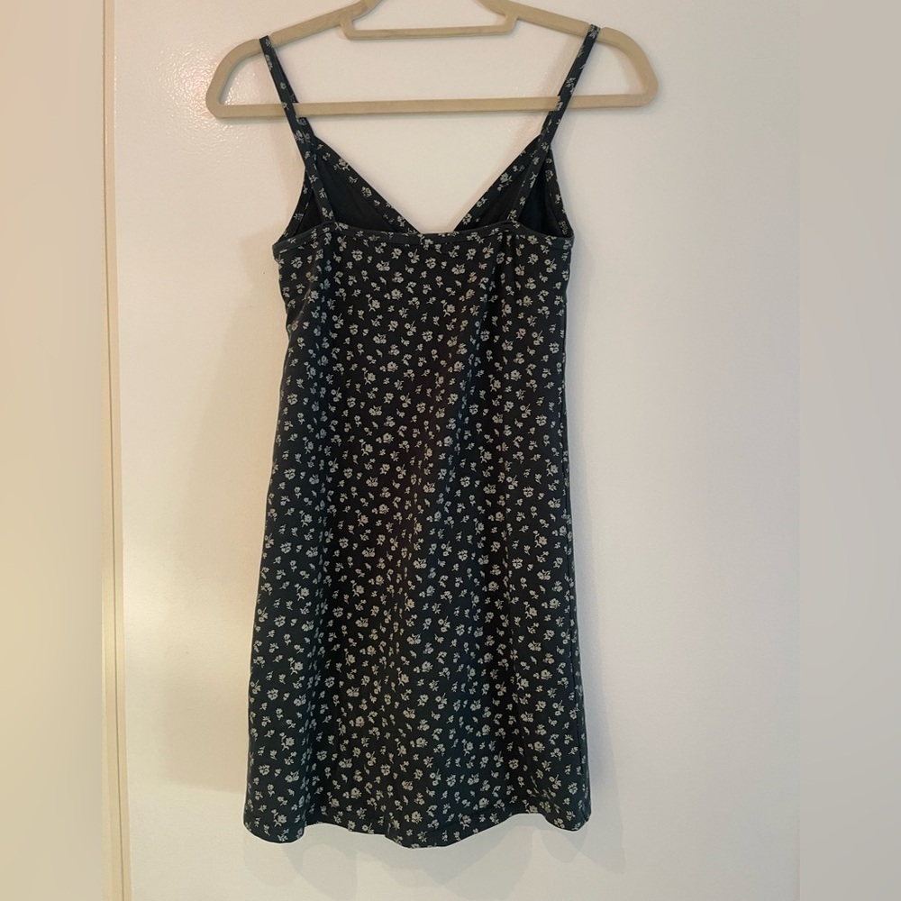 Brandy Melville Green & White Floral Spaghetti Strap Mini Dress-One Size-